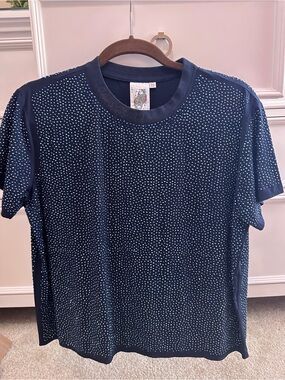 QUEEN OF SPARKLES Navy Short-Sleeve Tee with rhinestones